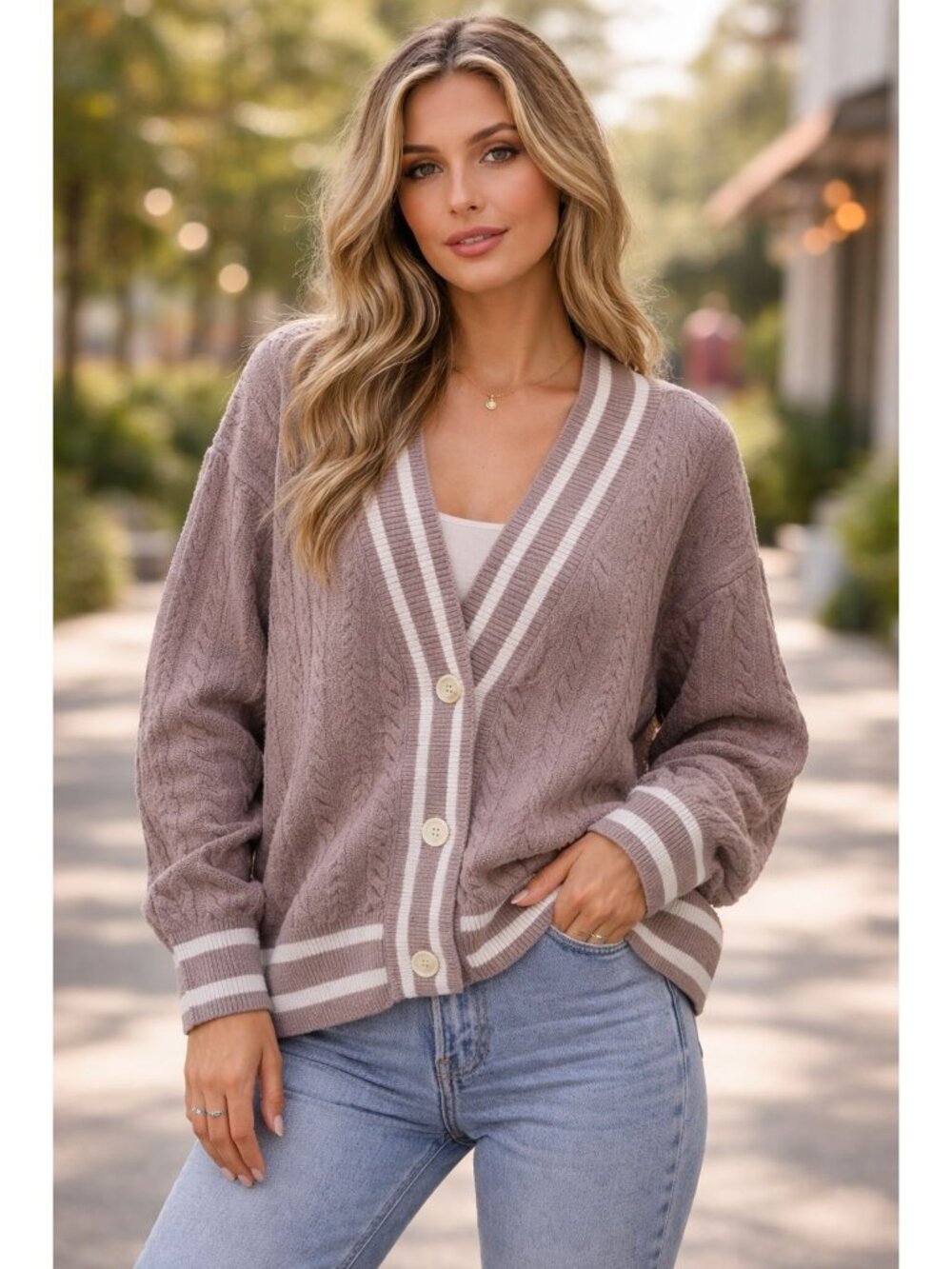 Pink Victoria Secret Gray Tennis Cable Knit Long Sleeve Cardigan Size XXL